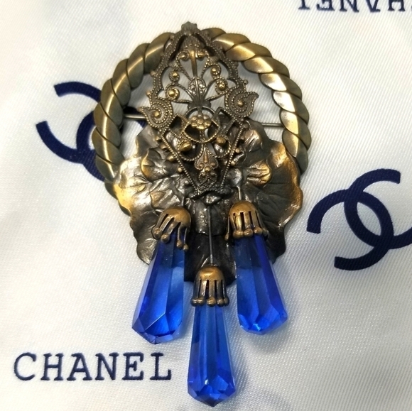 VINTAGE Max Neiger Blue Czech Crystal Brooch - Picture 2 of 5